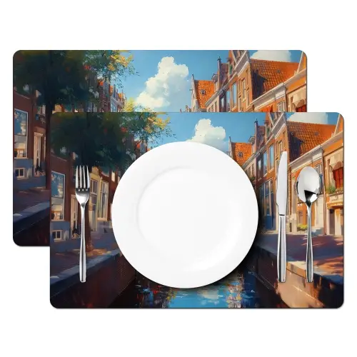 Stad - Gracht - Zon - Fietsen Placemat vinyl groot -zzsfeer2_Kitchenyeah-website