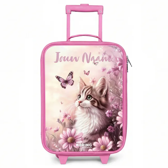 Kinderkoffer met naam - Roze - Kitten - Vlinders - Paars - Bloemen