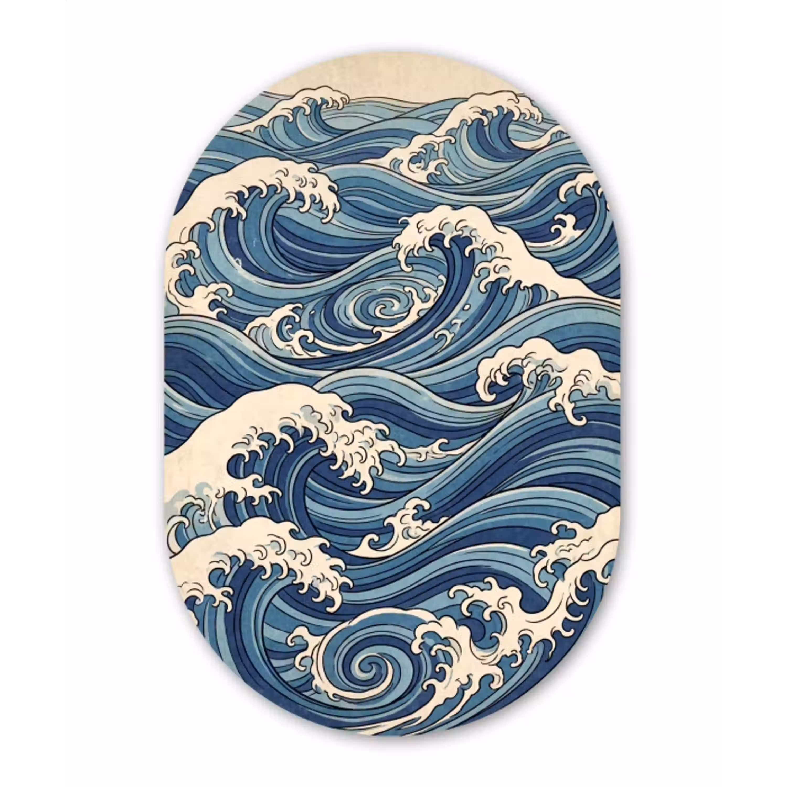 Golven - Zee - Natuur - Abstract - Blauw Wandcirkel Ovaal Aluminium middel -3d