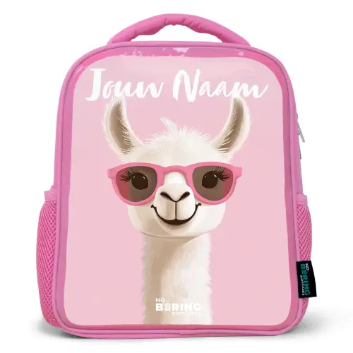 Lama - Wit - Zonnebril - Wimpers Kinderrugzak - Roze middel -3d