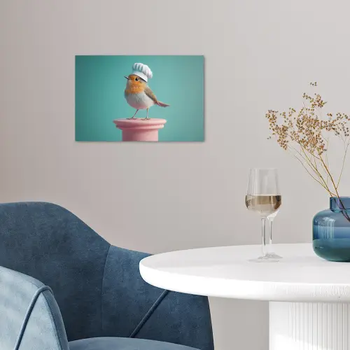 Roodborstje - Vogel - Koksmuts - Sokkel poster papier klein -sfeer3