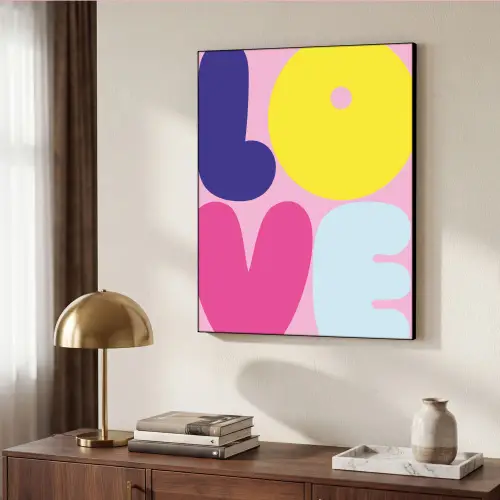 Love - Valentijn - Kleurrijk Textielframe zwart klein -sfeer3