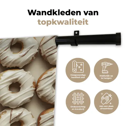 Donuts - Chocolade - Wit - Beige Wandkleed katoen klein -sfeer2