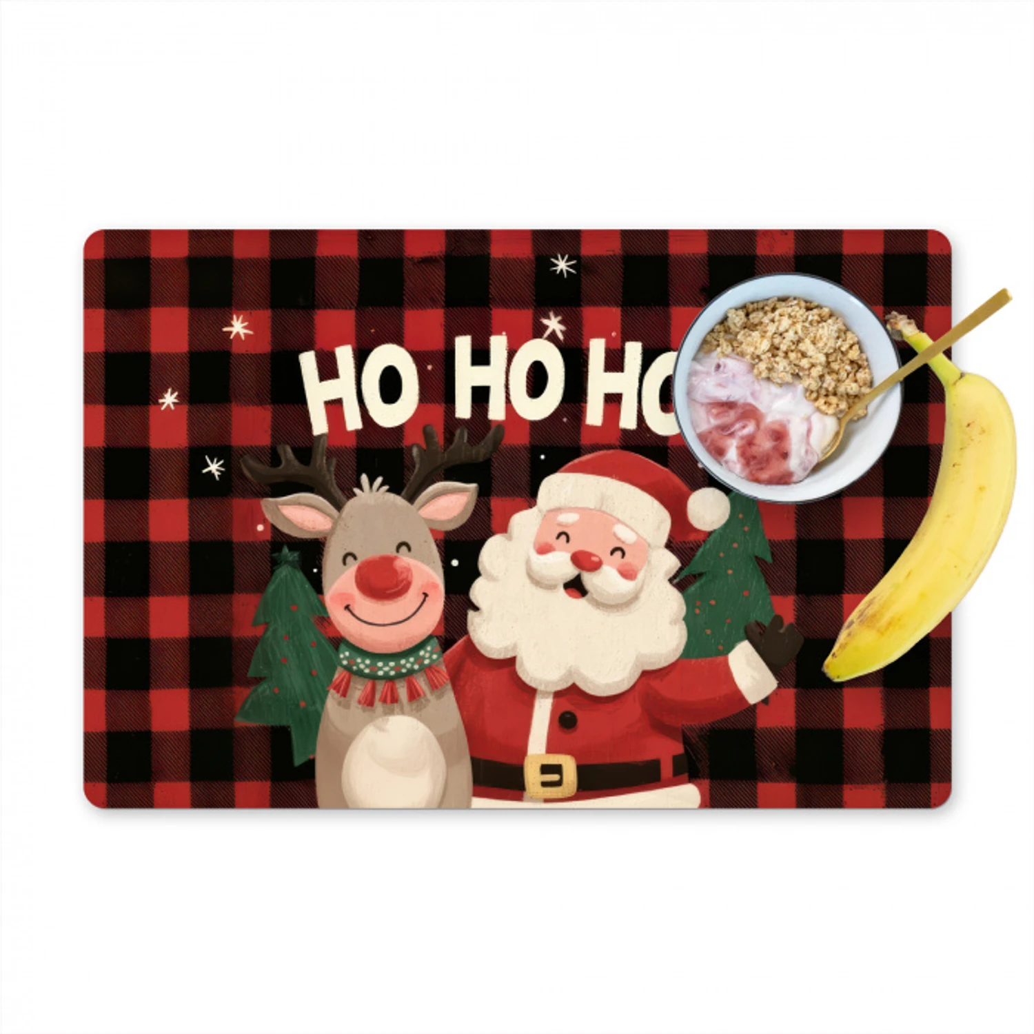 Kerstman - Rendier - Tekst - Rood - Zwart Placemat vinyl groot -zzzproduct_Kitchenyeah-website
