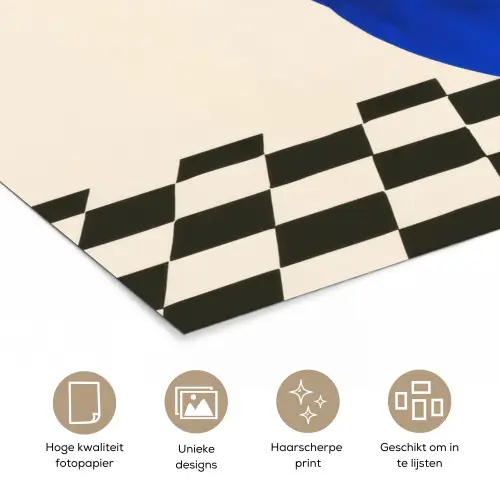 Vaas - Blauw - Geblokt - Modern poster papier klein -closeup_NL