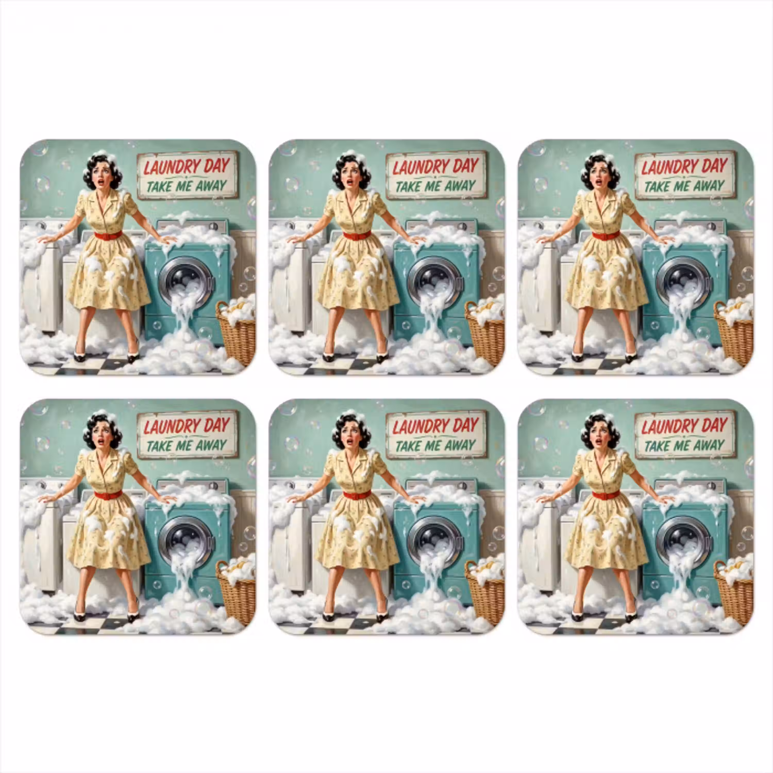 Retro - Blauw - Vrouw onderzetter kurk middel -3d