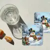 Sneeuwpop - Winterdorp - Kleurrijk onderzetter kurk middel -sfeer4