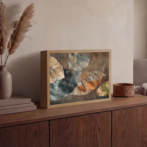 Bladeren - Bruin - Herfst - Natuur Light Box met batterij (Wandlamp) middel -sfeer2