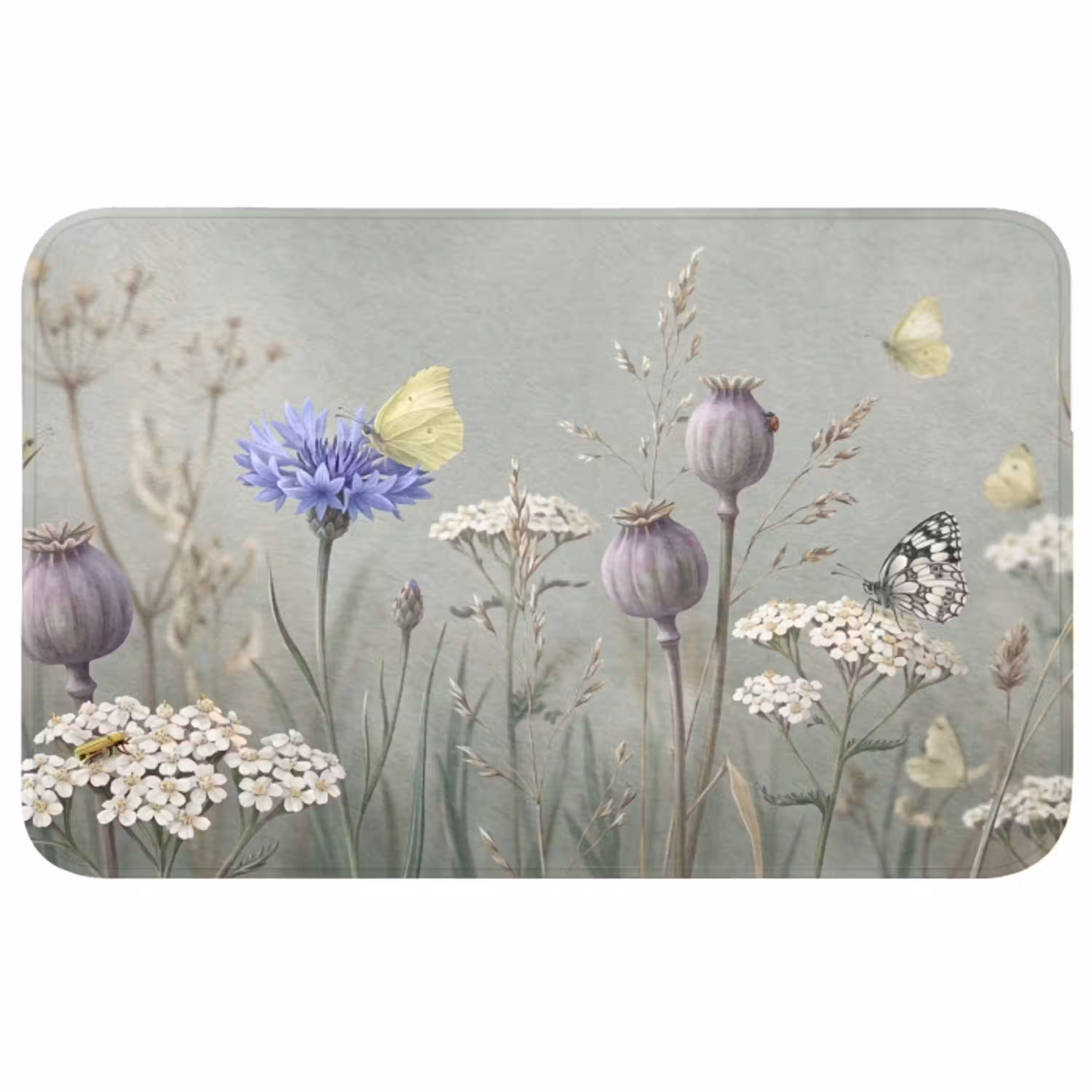 Vlinders - Wildbloemen - Illustratie - Kleurrijk Badmat middel -3d
