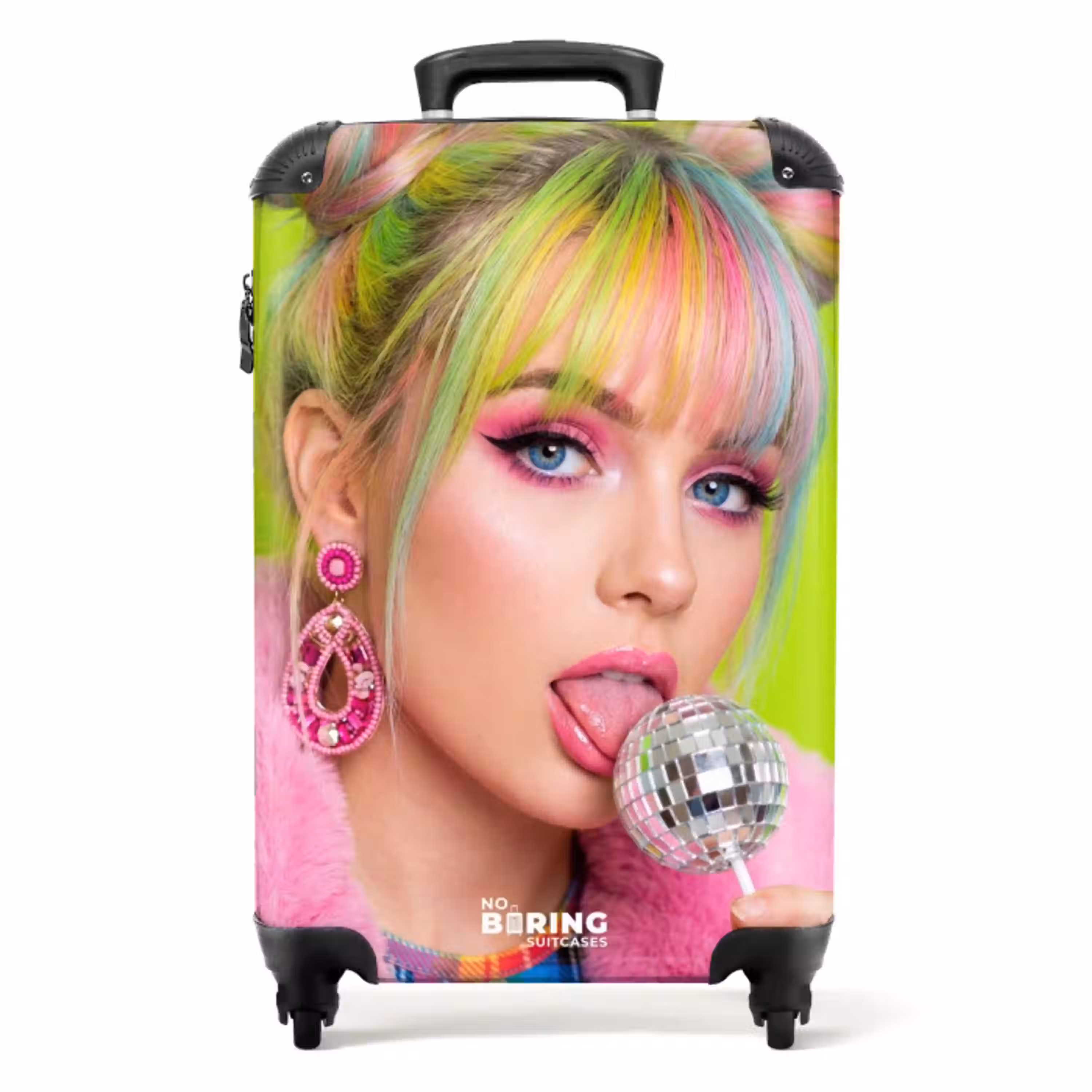 Vrouw - Kleurrijk haar - Pop art - Modern - Levendig NBS - Handbagage koffer - Volwassenen Unisex middel -productfoto_recht