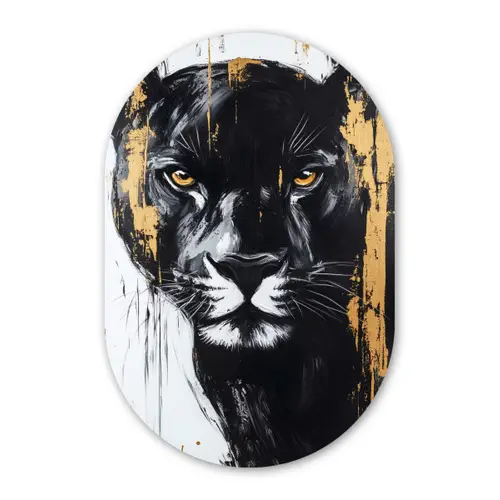 Panter - Zwart - Abstract - Verfstreken Wandcirkel Ovaal Forex klein -3d