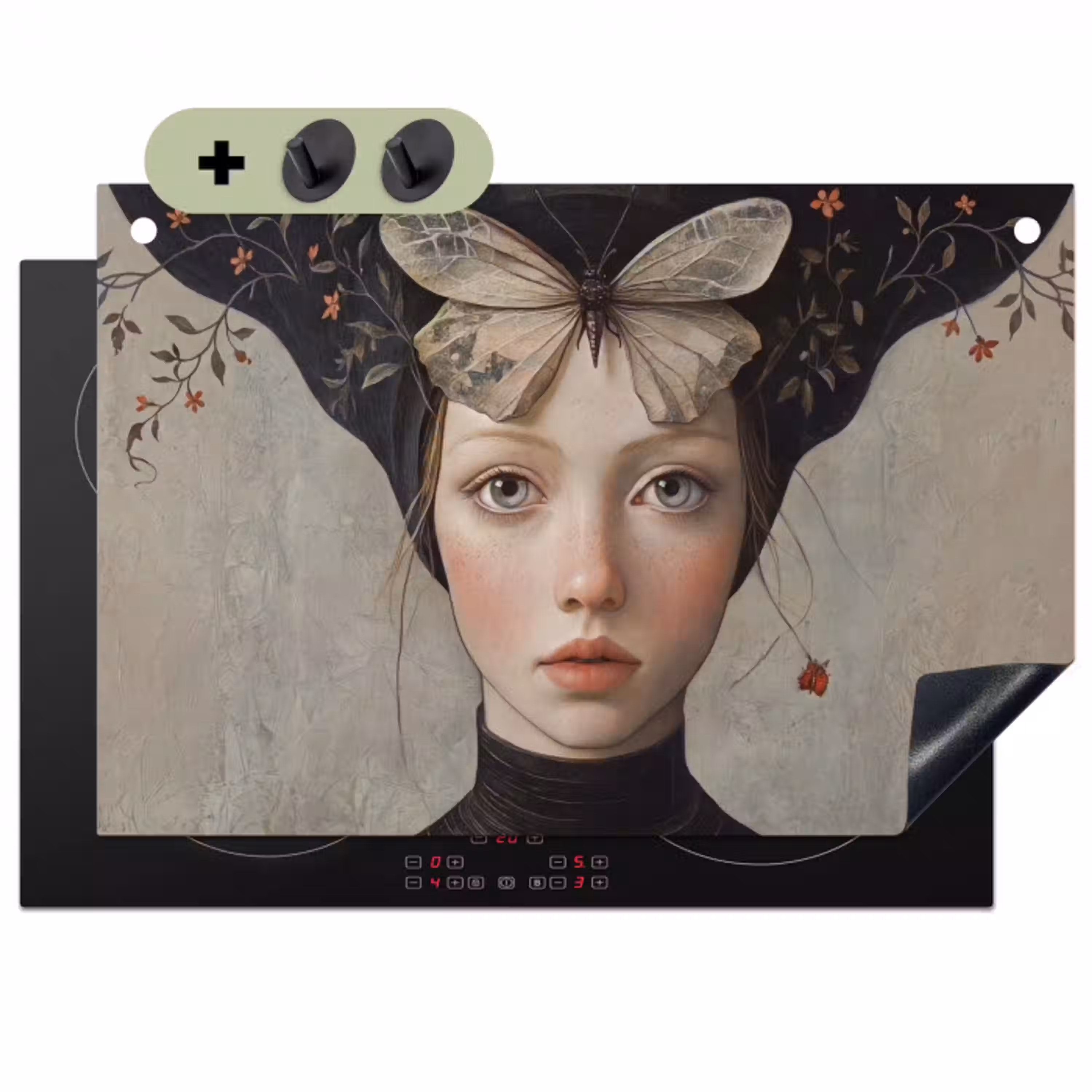 Woman - Butterfly - Art - Classic - Muted Inductie beschemer met haakjes klein -3d