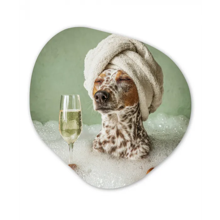 Hond - Bad - Champagne - Handdoek Wandcirkel Organisch Aluminium middel -3d