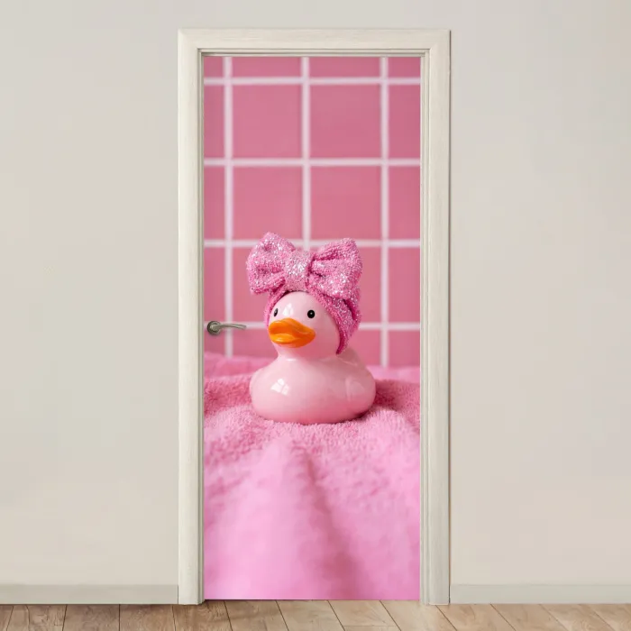 Badeend -Strik - Roze deurposter klein -3d_beige