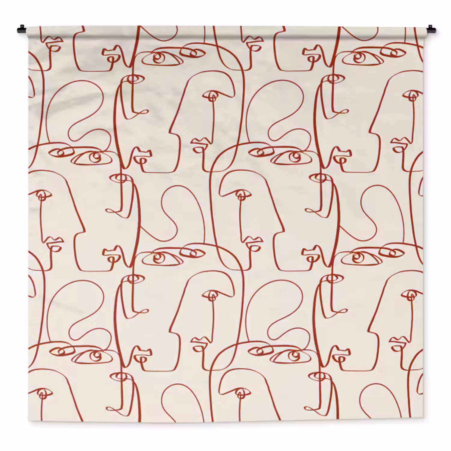 Wandkleed - Gezichten - Abstract - Rood - Beige