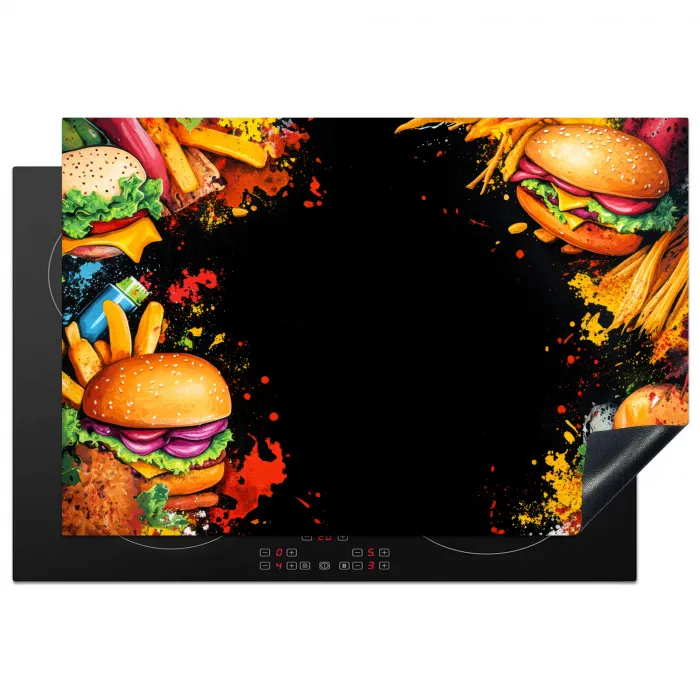 Fastfood - Graffiti - Hamburger - Eten - Modern Inductie beschermer vinyl 3mm klein -3d