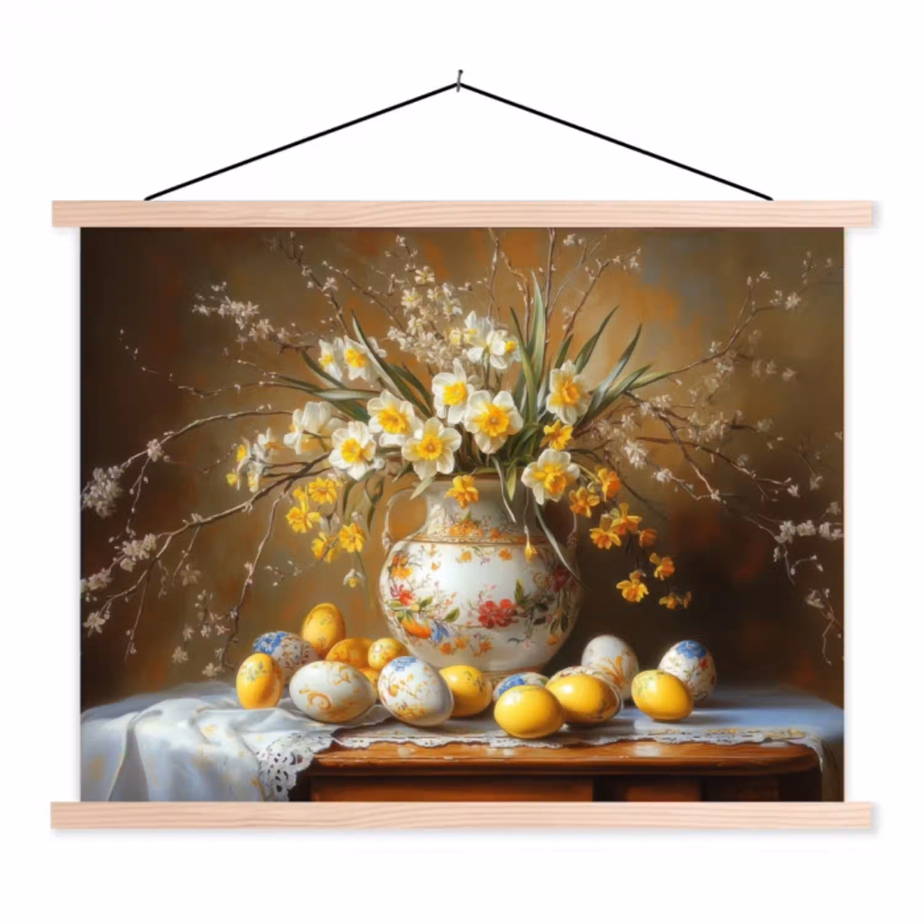 Paaseieren - Stilleven - Vaas textielposter latten blank klein -3d
