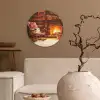 Winter - Kerst - Huis - Openhaard Wandcirkel kunststof plaat 5mm dik klein -sfeer1