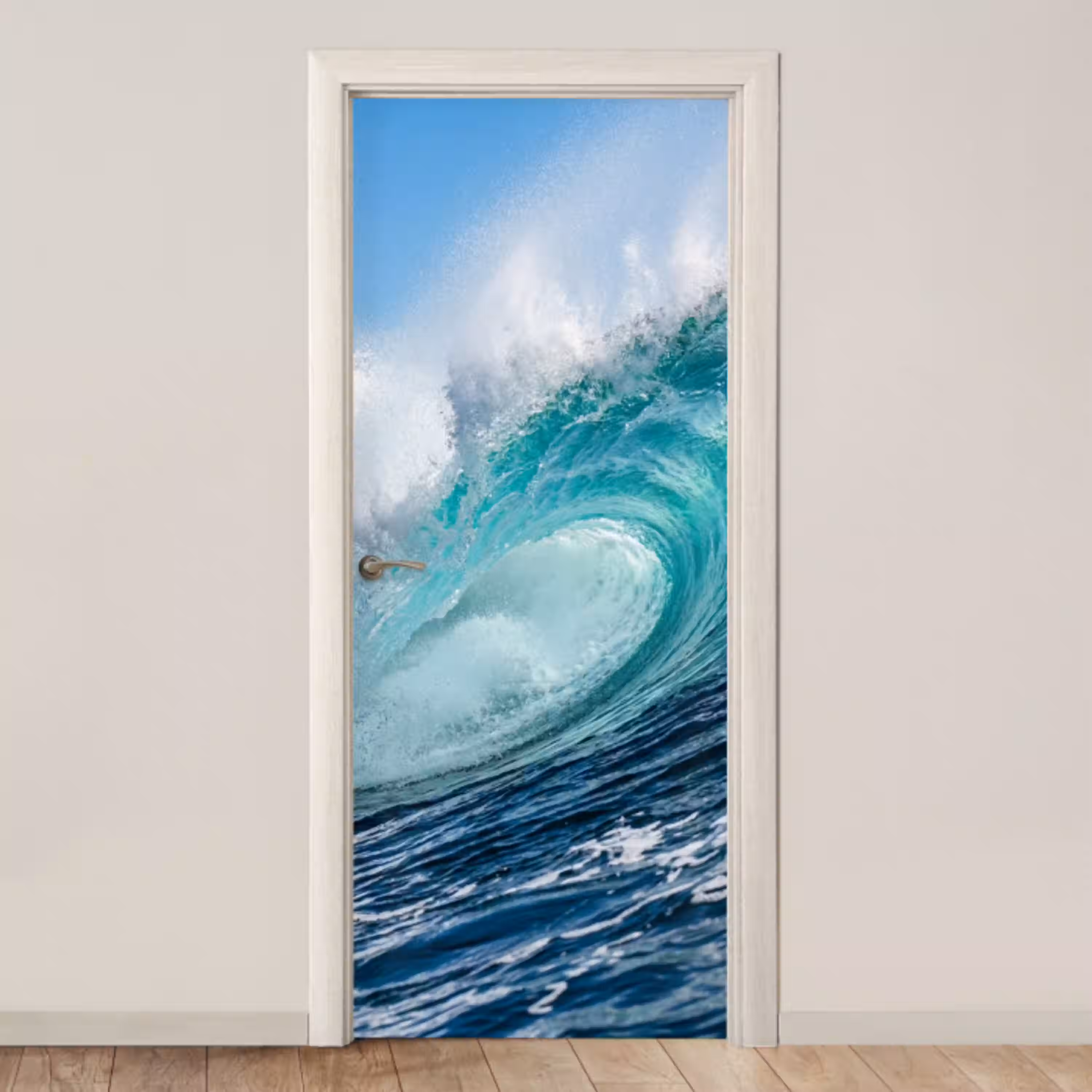 Golf - Oceaan - Water - Dynamisch - Blauw deurposter klein -3d_beige