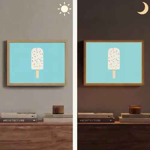 Ijsje - Stokje - Sprinkles - Lichtblauw Light Box met batterij (Wandlamp) middel -sfeer3