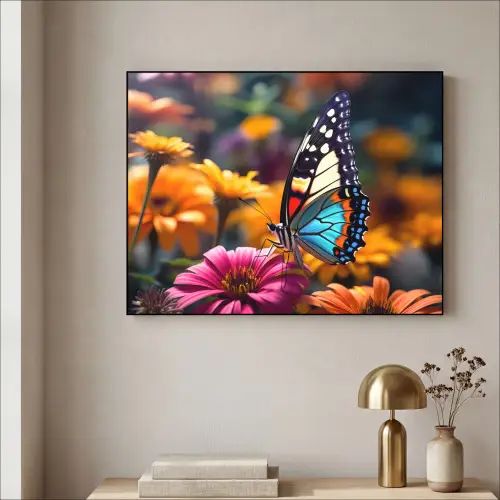 Vlinder - Dier - Kleurrijk - Bloemen - Natuur Textielframe zwart klein -sfeer2