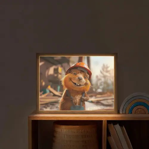 Bever - Bouw - Bouwhelm - Dier Light Box met batterij (Wandlamp kind) middel -sfeer1_kind
