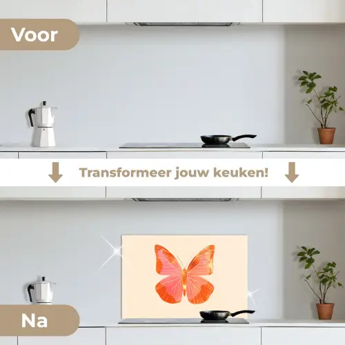 Vlinder - Minimalistisch - Roze keuken achterwand spatscherm klein -voor_na_NL
