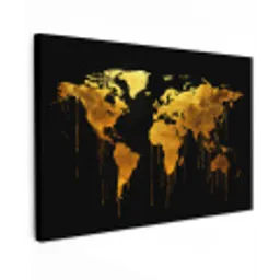 Wereldkaart - Goud - Druipen - Zwart Tuinposter op houten frame 2 cm dik klein -3d