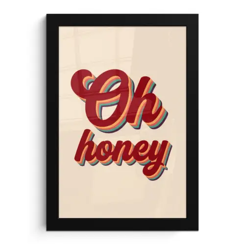Oh honey - Rood - Schaduw fotolijst zwart zonder passe partout klein -3d