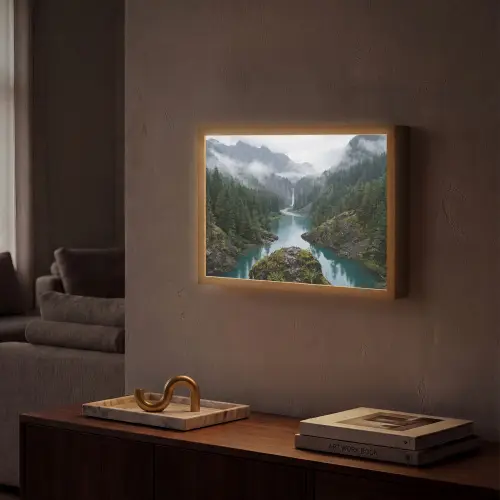 Waterval - Bomen - Bergen Light Box met batterij (Wandlamp) middel -sfeer1