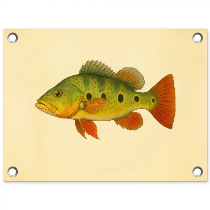 Schubben - Vis - Groen - Illustratie tuinposter los doek klein -3d