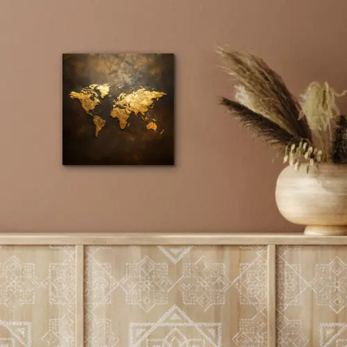 Wereldkaart - Goud - Roest aluminium wit klein -sfeer4