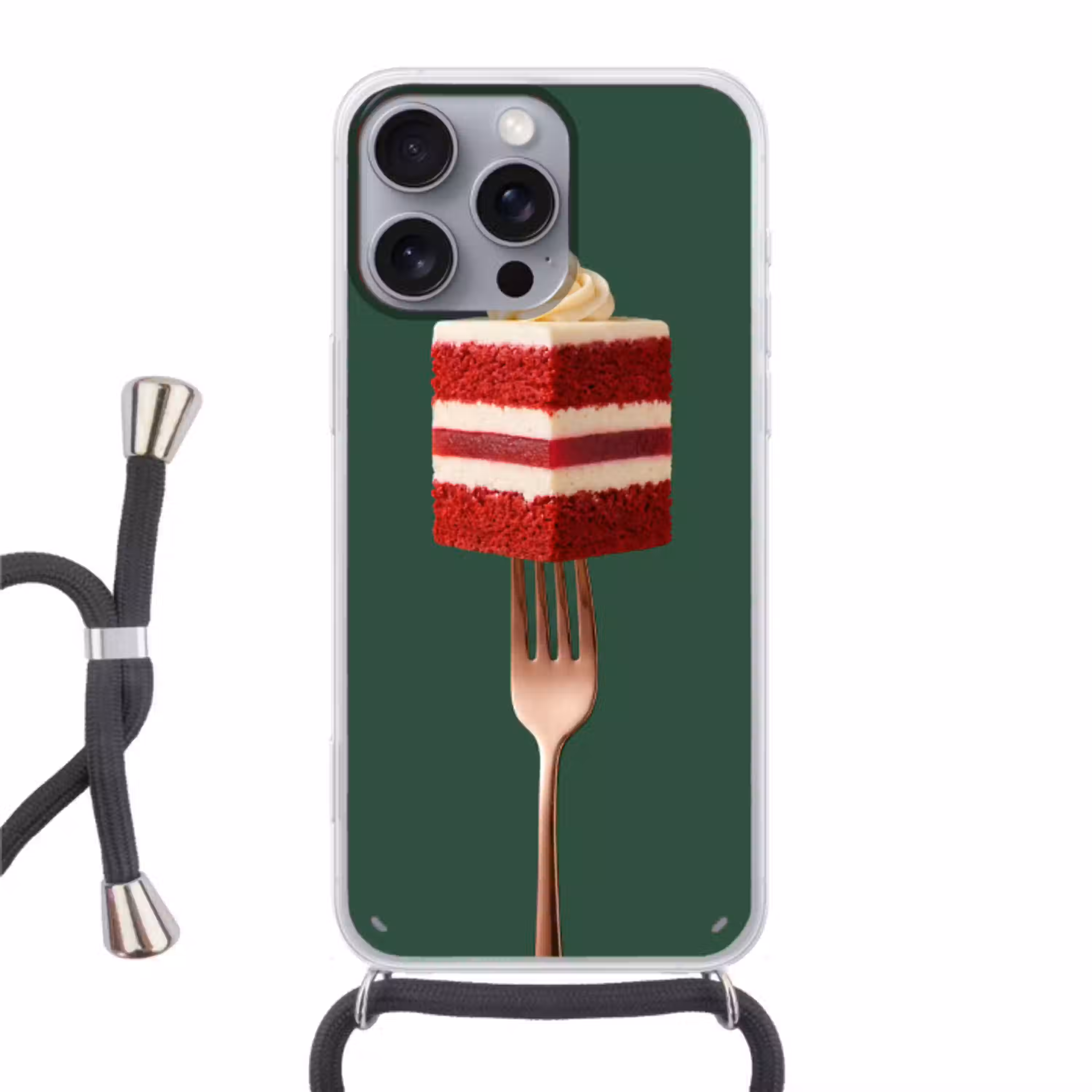 Cake - Vork - Rood Hoesje iPhone 16 Pro Max met koord klein -3d
