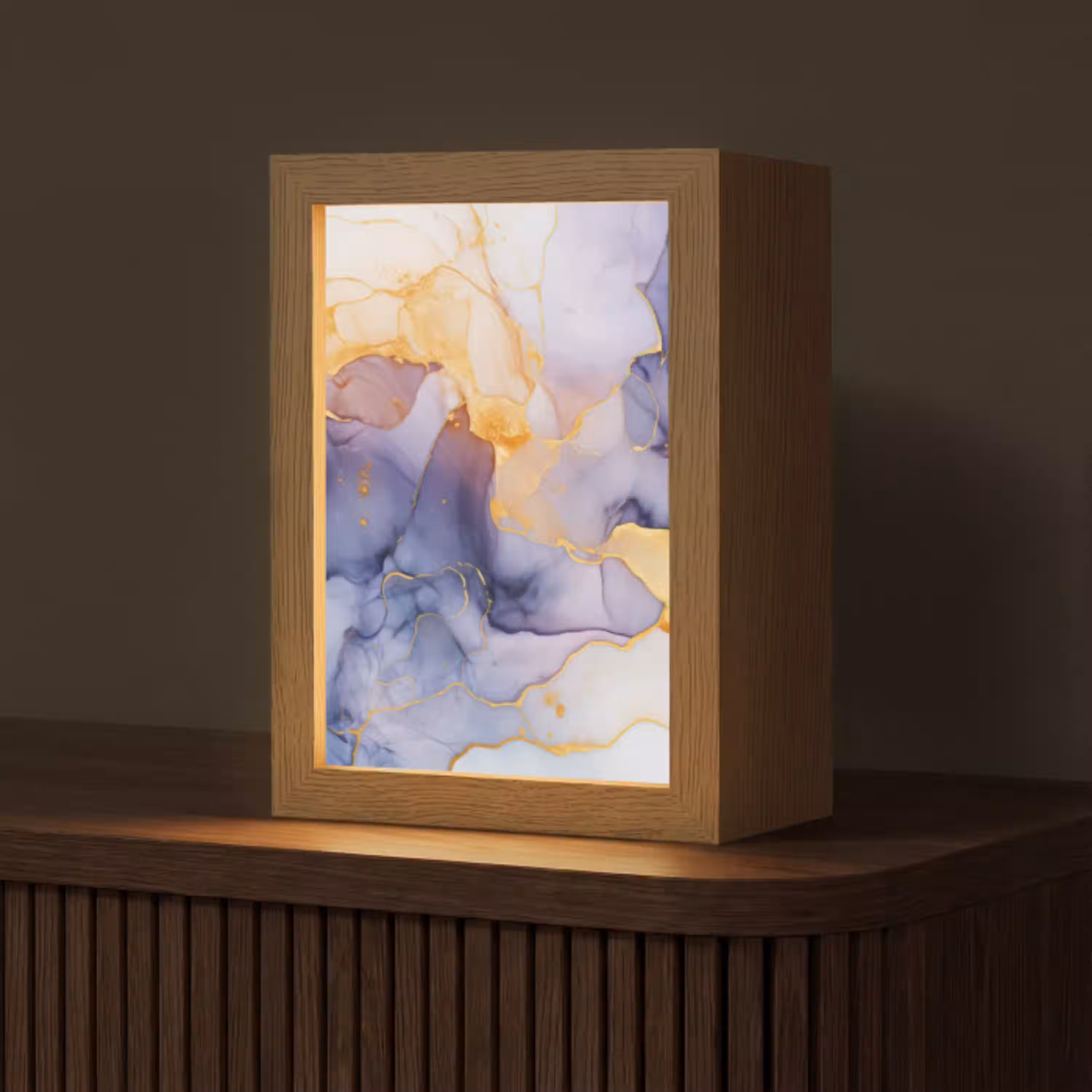 Marmer - Paars - Lila - Goud - Abstract Light Box met kabel (Tafellamp) klein -z3d_website