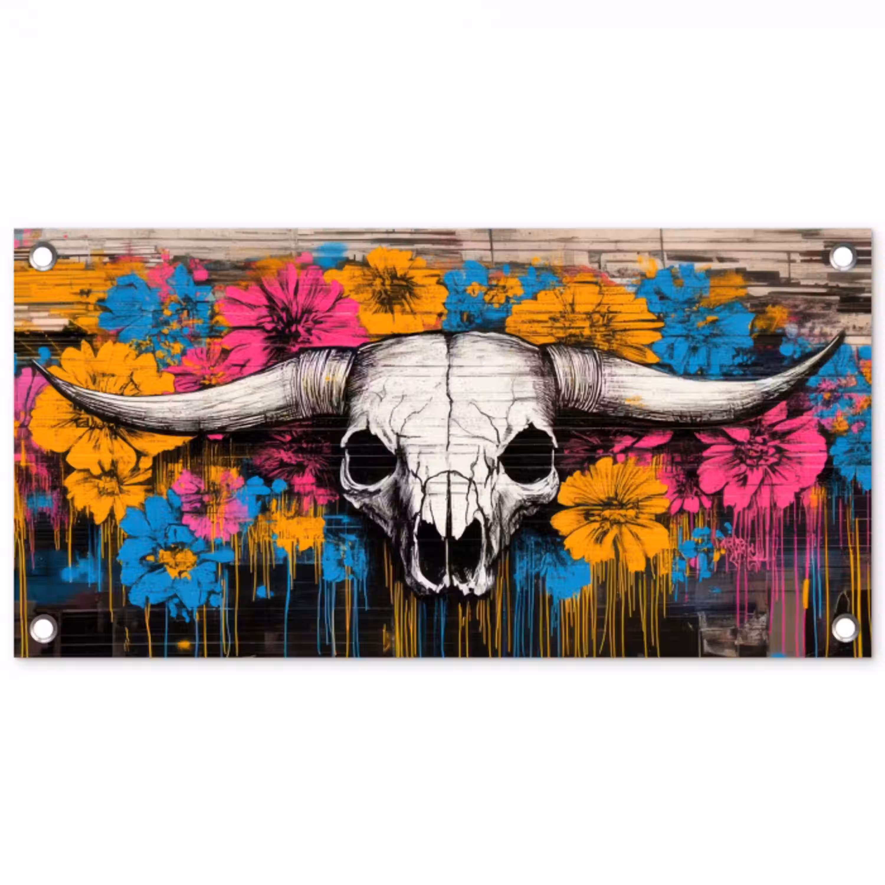 Schedel - Bloemen - Graffiti tuinposter los doek klein -3d