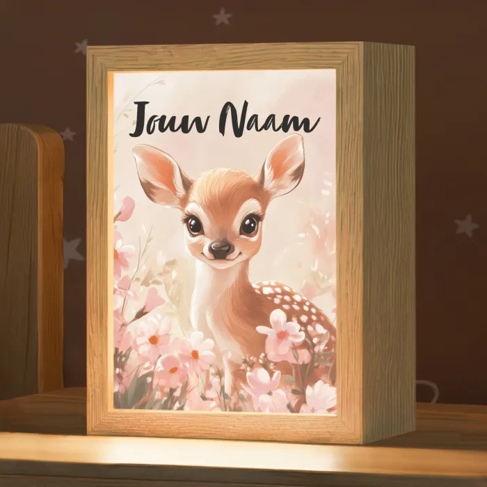 Hertje - Illustratie - Bloemen - Roze Light Box met kabel (Kinderlampje) klein -zzz_3d_website