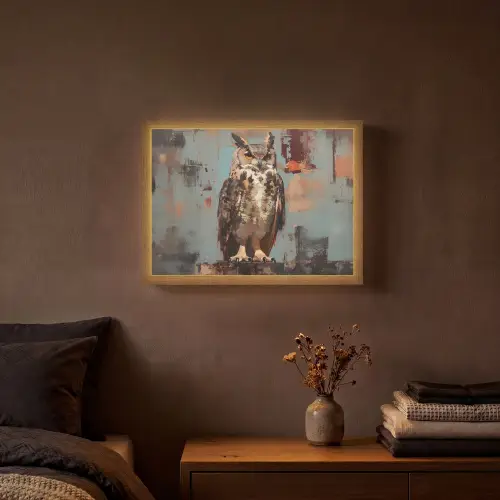Geschilderd - Abstract - Uil - Bruin Light Box met batterij (Wandlamp) middel -sfeer4