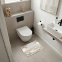 Rivierlandschap - Bergen - Natuur - Vintage - Beige Badmat klein -sfeer4