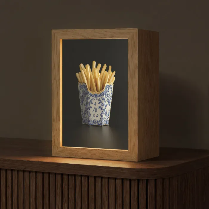 Friet - Porselein - Delfts blauw - Eten Light Box met kabel (Tafellamp) klein -z3d_website
