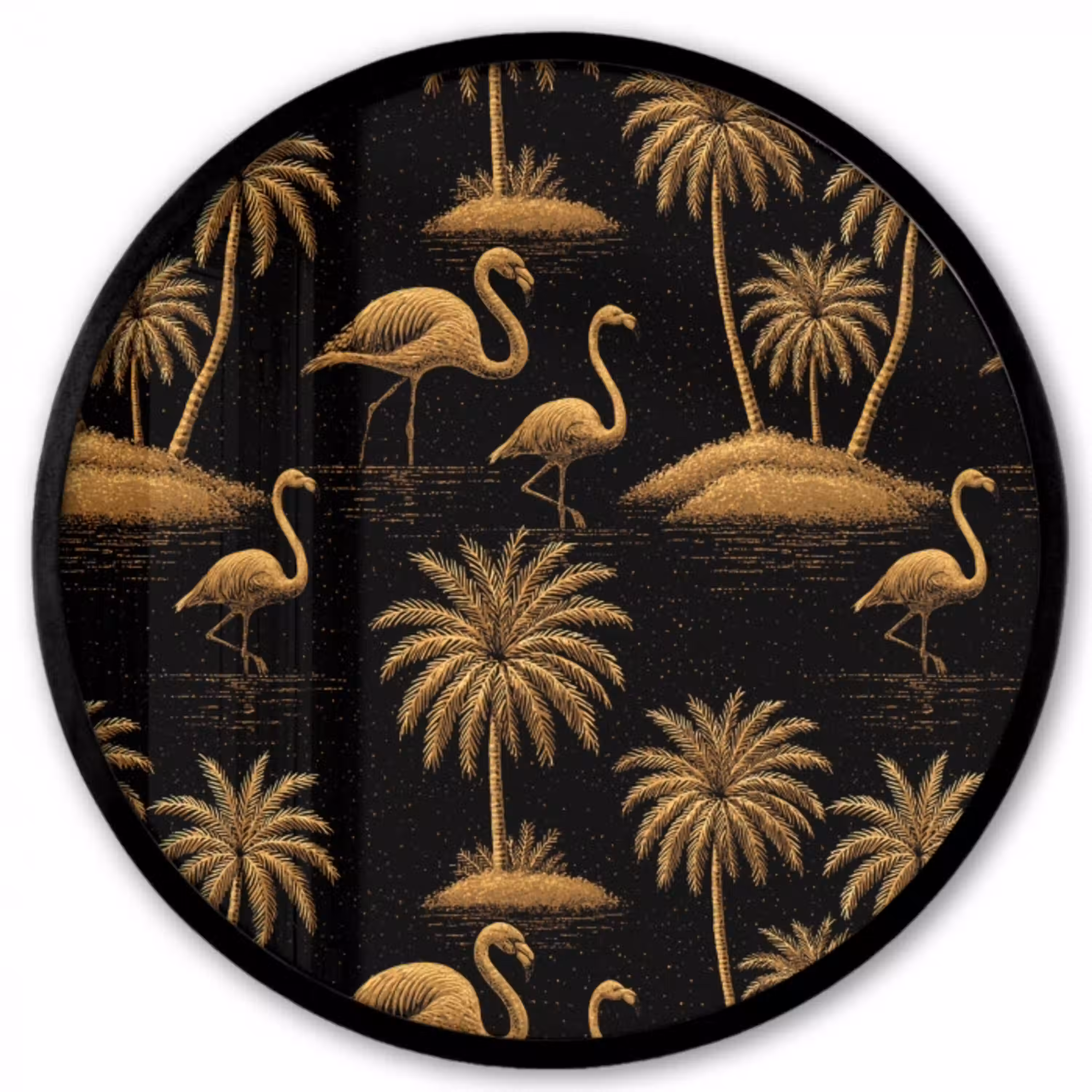 Flamingo - Palmbomen - Tropisch - Goud - Zwart Fotolijst rond zonder passe partout klein 856 -3d