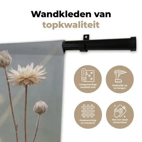 Strobloemen - Wit - Daglicht Wandkleed katoen klein -sfeer2