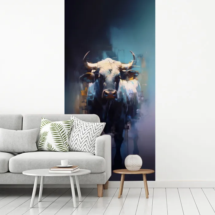 Stier - Zwart - Abstract - Horens fotobehang vinyl groot -woonkamer