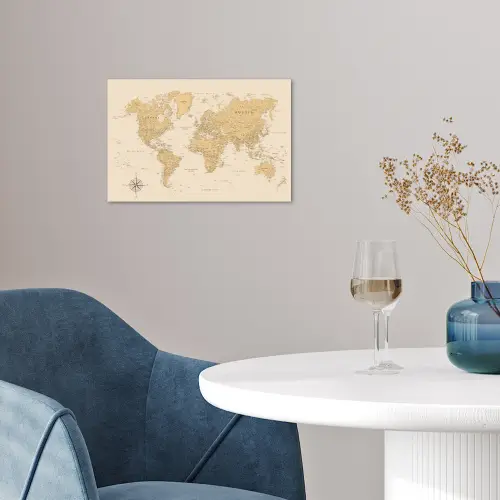 Wereldkaart - Realistisch - Beige poster papier klein -sfeer3