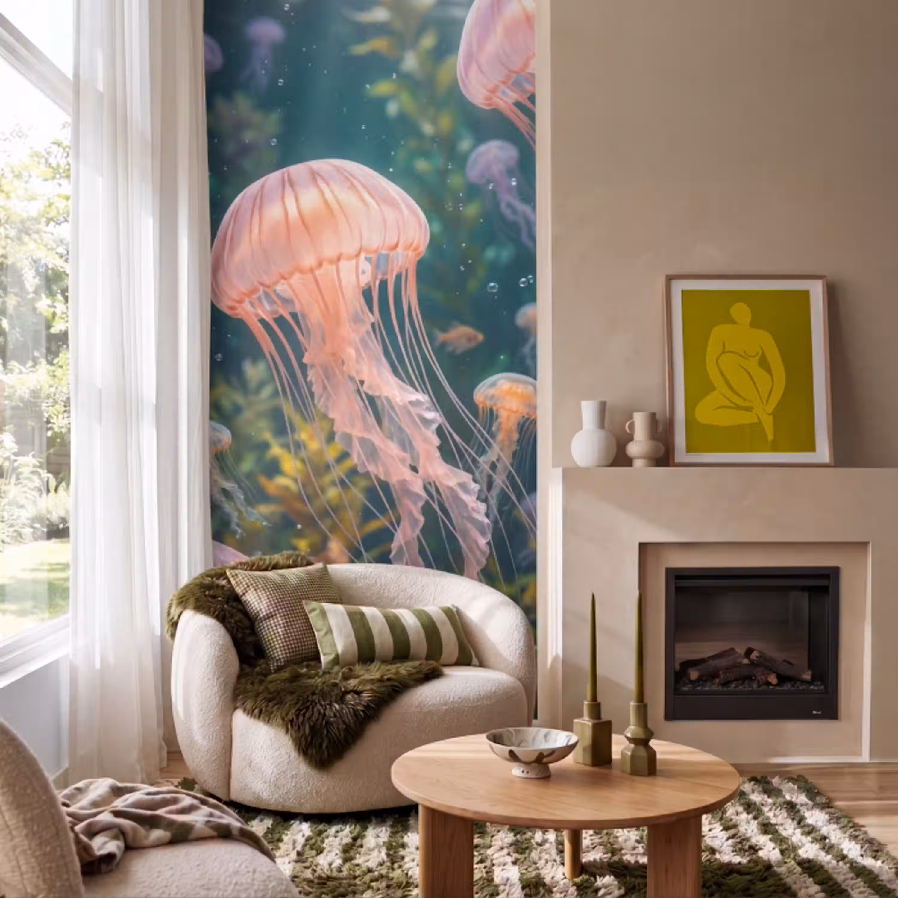 Kwal - Roze - Onderwater - Zeeleven - Dieren Behang Vlies klein -sfeer2
