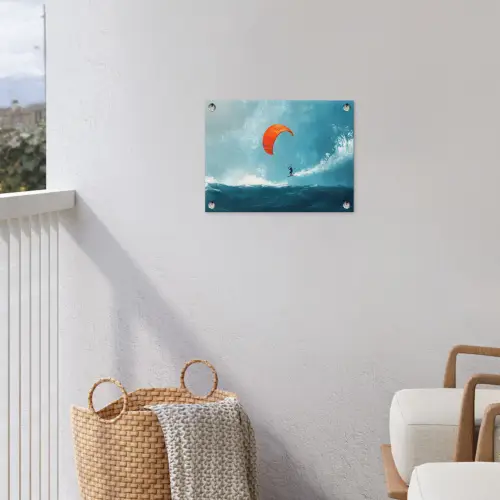 Kitesurfer - Oranje - Zee - Lucht tuinposter los doek klein -sfeer8