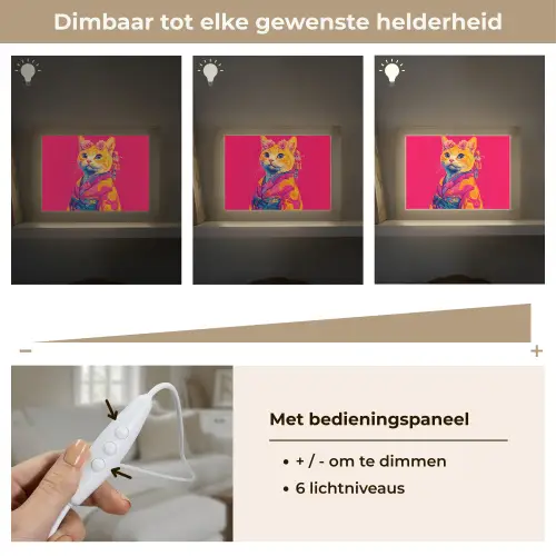 Kat - Kimono - Bloemen - Roze Light Box met kabel (Tafellamp) klein -USP_dimbaarNL