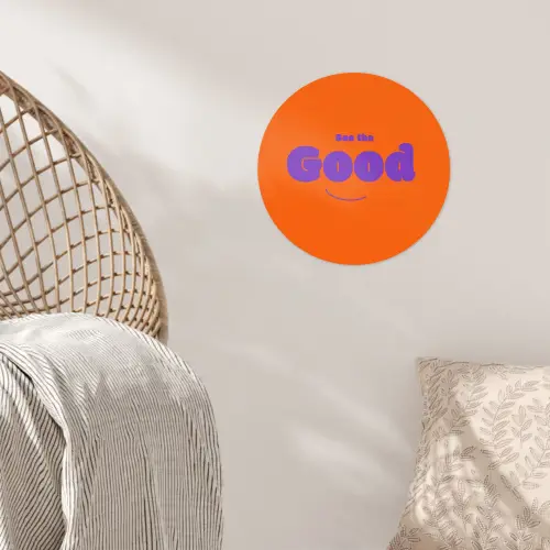 See the good - Paars - Oranje - Smiley Wandcirkel behangsticker klein -sfeer4