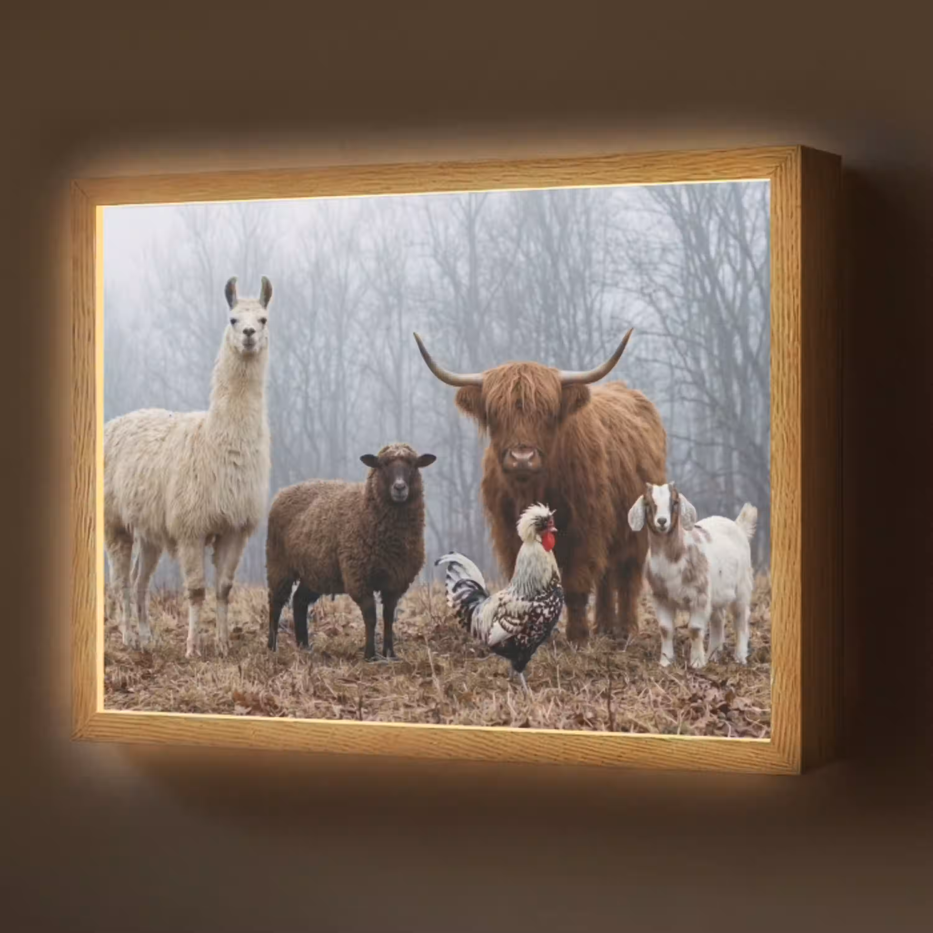 Boerderijdieren - Groep - Mist - Natuur - Rustiek Light Box met batterij (Wandlamp) middel -z3d_website