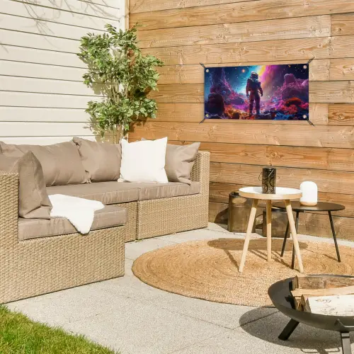 Ruimte - Astronaut - Neon - Sterren tuinposter los doek klein -sfeer4