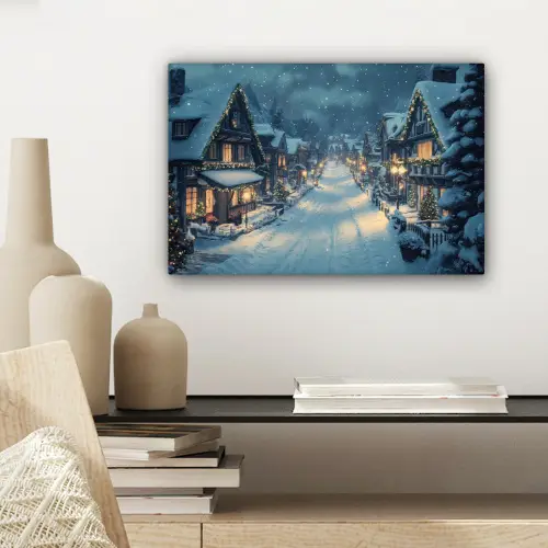 Kerstdorp - Kerst - Sneeuw - Winter canvas 2cm klein -sfeer6